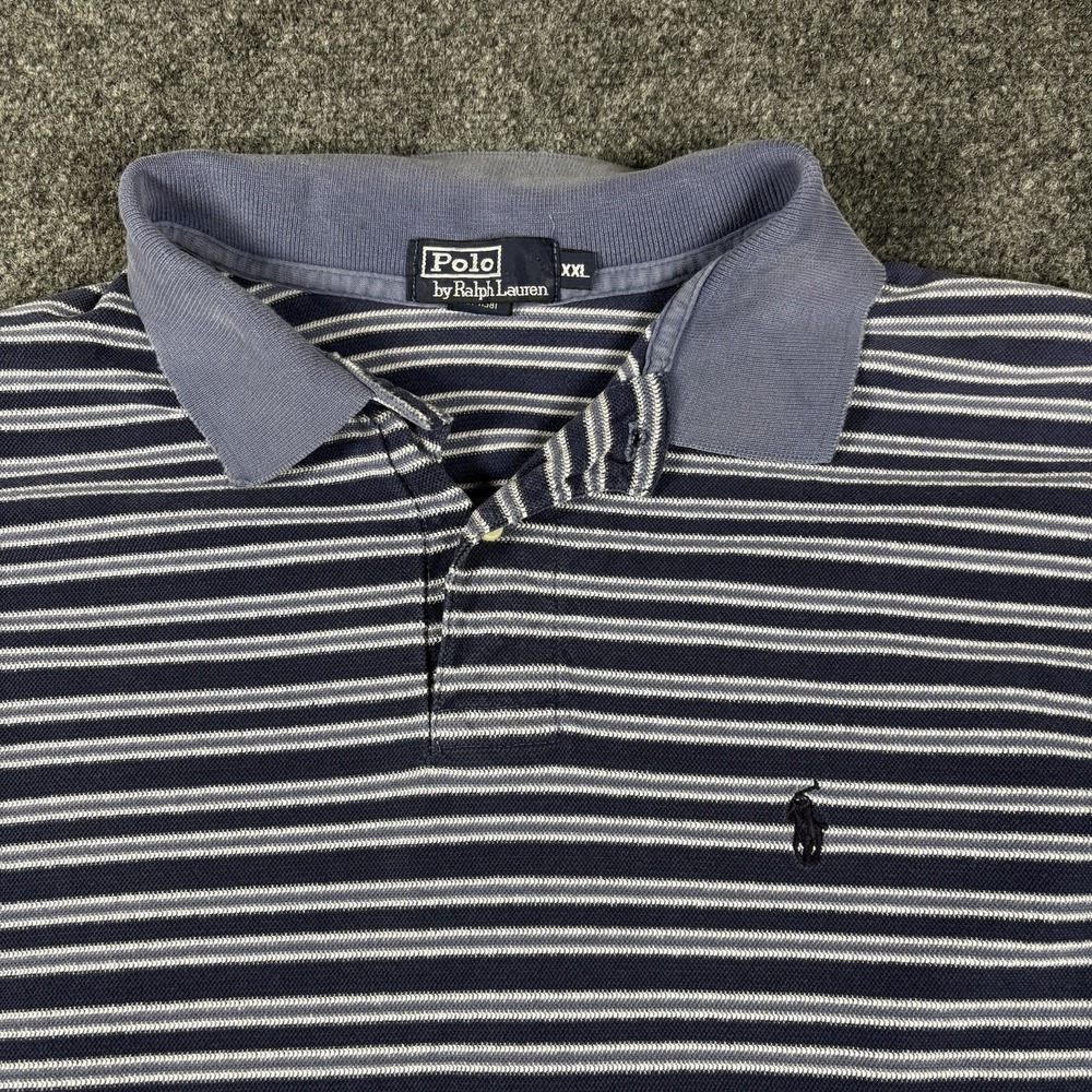 Polo Ralph Lauren Polo Shirt‎ Mens XXL Navy Blue Striped Long Sleeve Made in USA